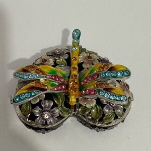 Bijorca Bejeweled Pewter Enamel Dragonfly Floral Magnetic Heart shaped Trinket